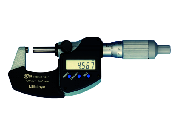 293-245-30 - Mikrometr třmenový digitální S bubínkovou řehtačkou 25-50 mm, IP 65, s výstupem dat dat včetně nástavné měrky