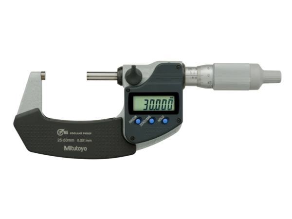 293-244-30 - Mikrometr třmenový digitální S bubínkovou řehtačkou 0-25 mm, IP 65, s výstupem dat