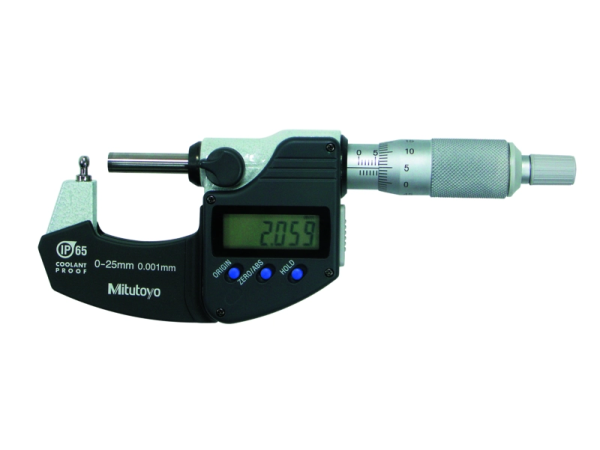 395-261-30 - Třmenové mikrometry s kulovým nebo válcovým pevným dotekem 0-25 mm